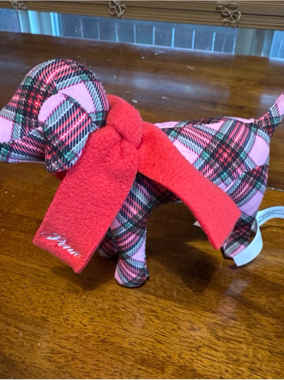 PINK Victoria's Secret Plaid Pink Dog Plush with Red Scarf